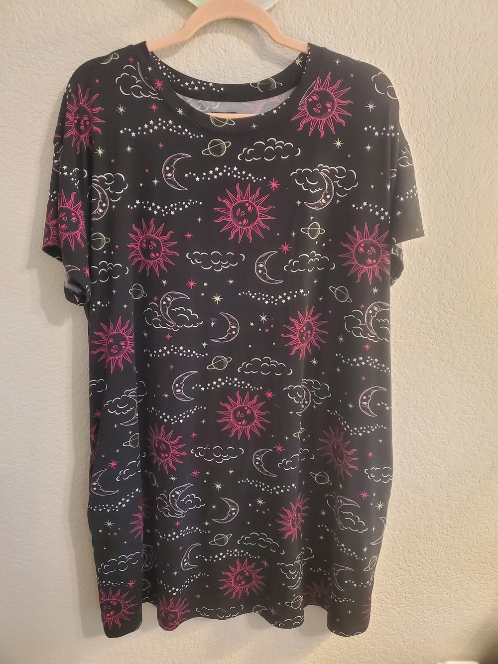Joyspun Women's Black Nightshirt with Pink Sun & Celestial Print - Picture 3 of 13